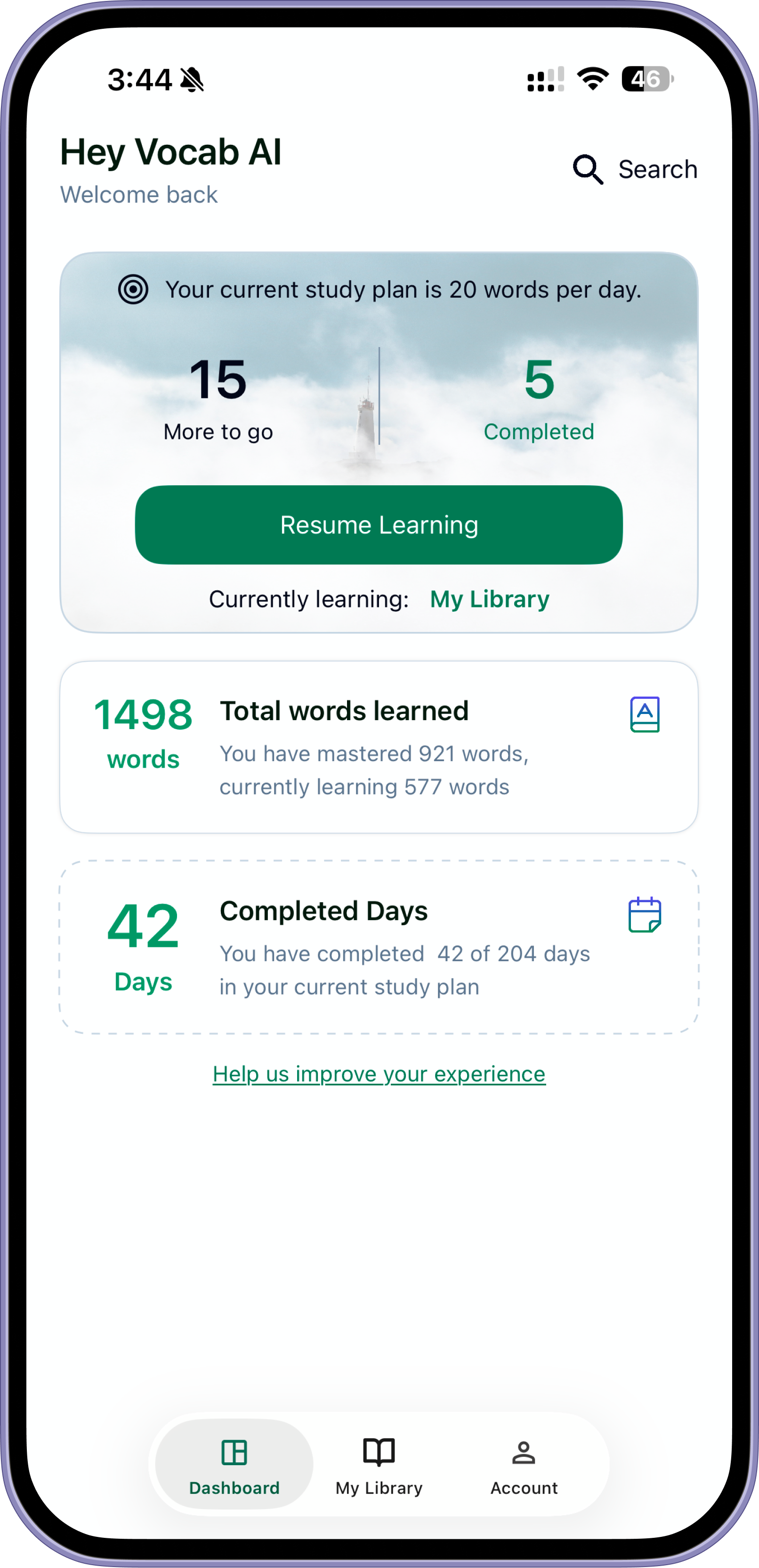 Vocab AI App Screen 1